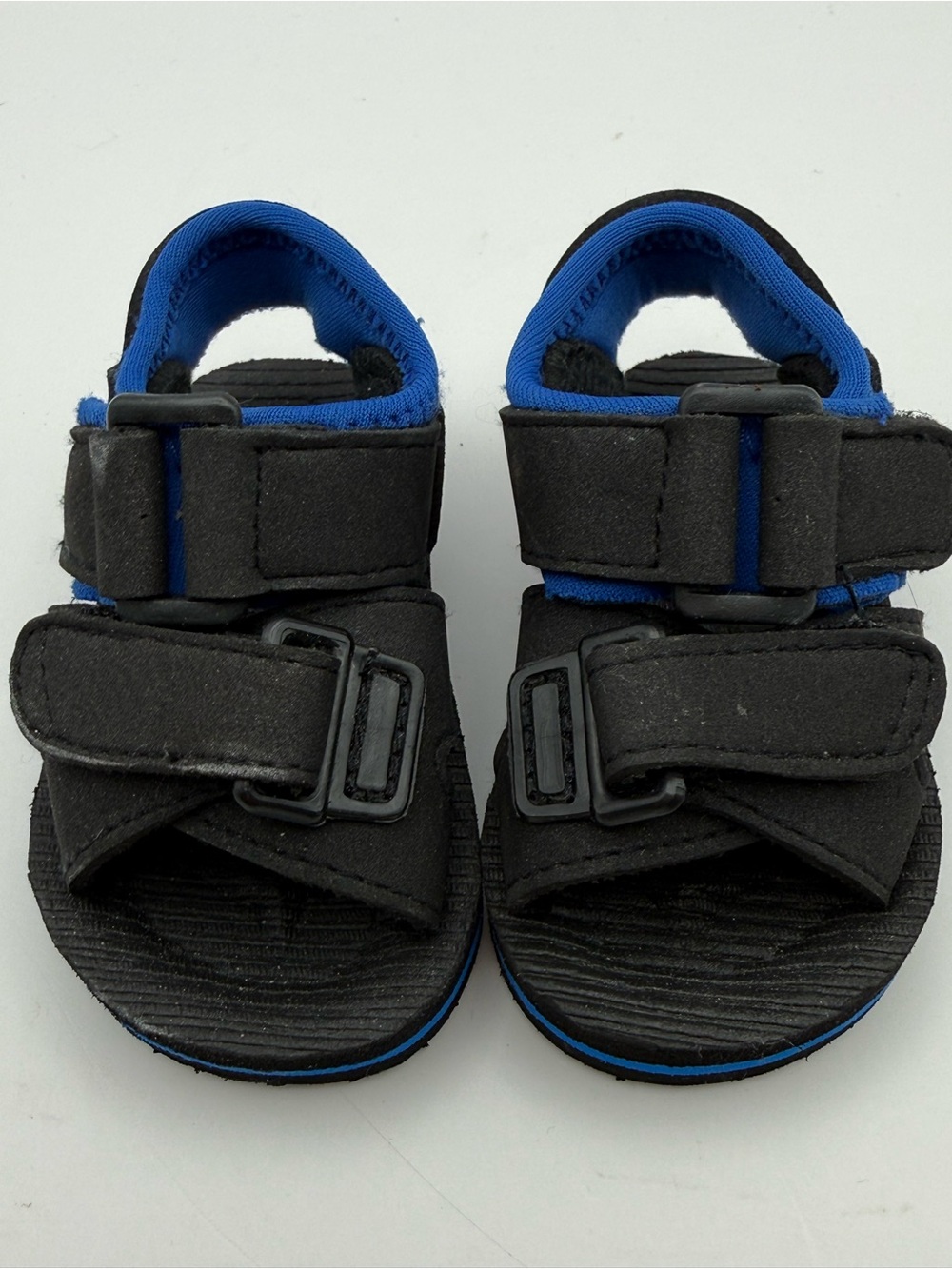 Toddler Sport Sandals Size 1 Black Blue Adjustable Hook Loop Summer Shoes